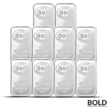 JBR 999　シルバー 1 oz JBR Silver Bar (Lot of 10)